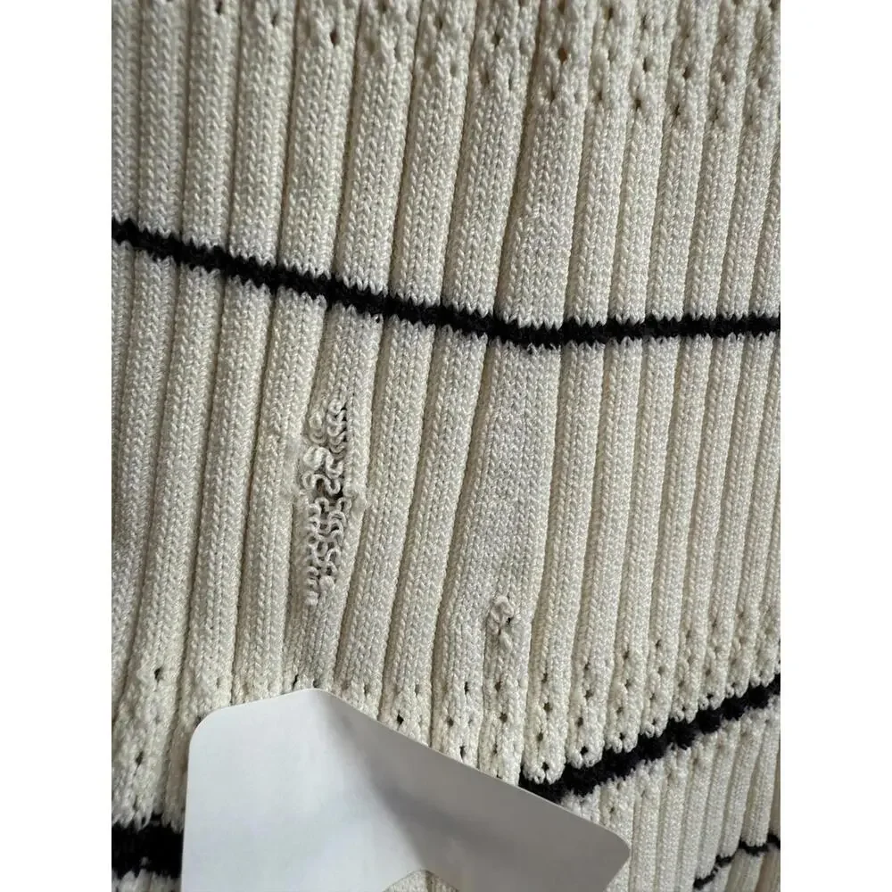 Sandro White Striped Knit Maxi Dress Size 36 with Fabric Pull - Picture 9 of 10